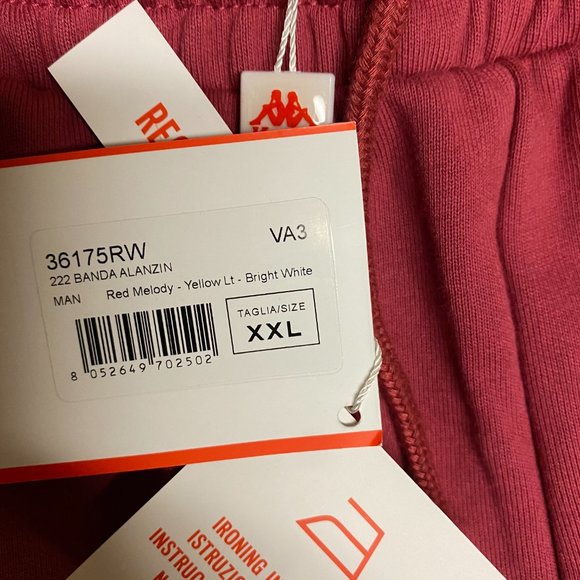 Kappa Mens Red 222 Banda Alanzin Logo Tapered Leg Regular Fit Sweatpants Sz XXL - Picture 5 of 5